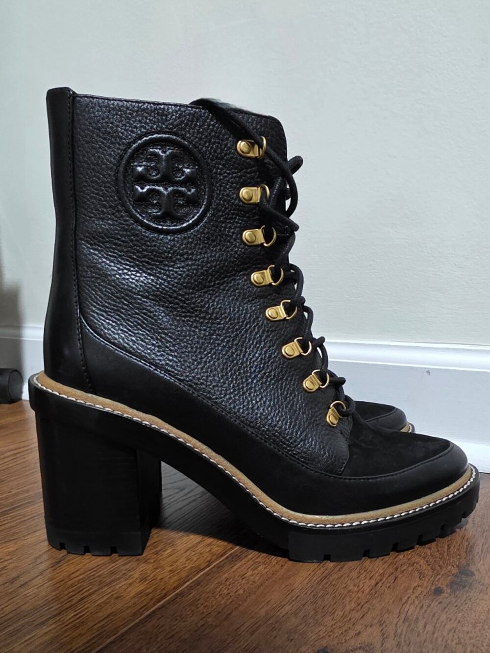Tory Burch Miller Mixed-Materials Lug Sole Boot Size 10